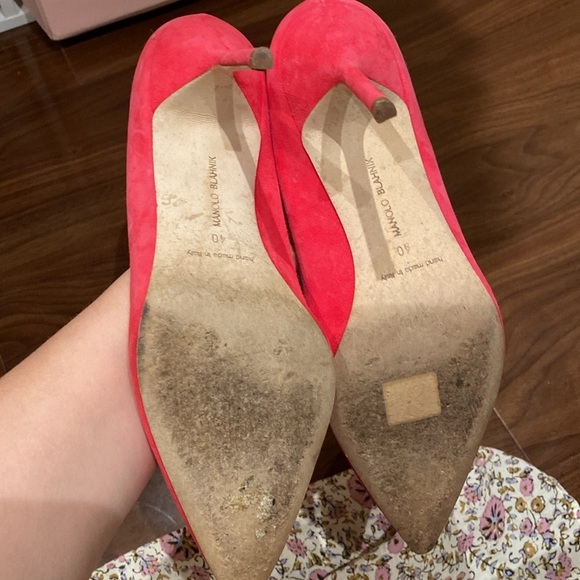 Manolo Blahnik / BB 90 Pumps Barbie Hot Pink Suede fuchsia Leather 40 10 - Picture 6 of 8